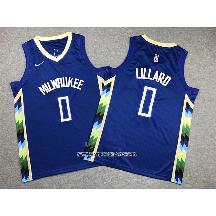 Damian Lillard NO 0 Camiseta Nino Milwaukee Bucks Ciudad 2022-23 Azul